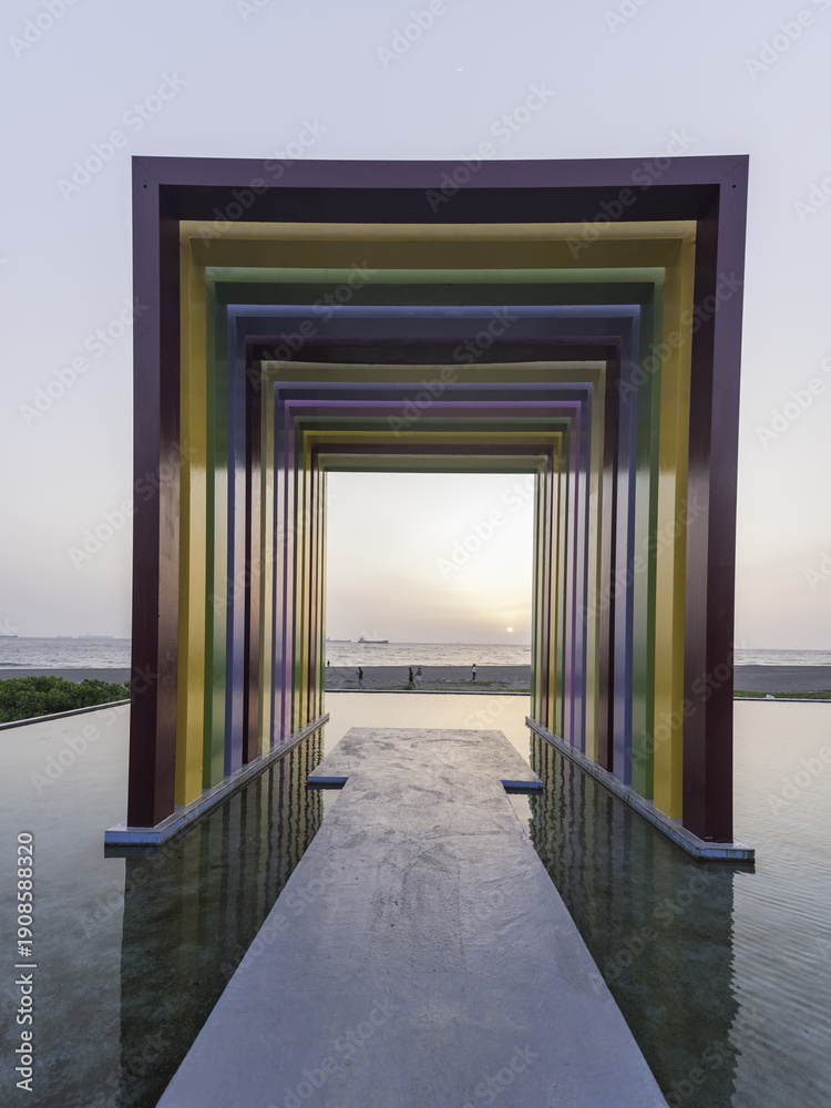 Fototapeta premium Rainbow Tunnel at Kaohsiung Beach, Taiwan