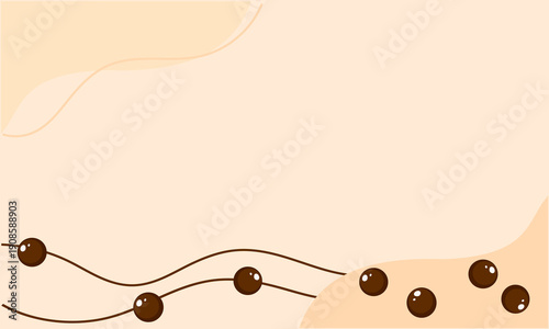 Bubble milk tea wave with green tea leaves and tapioca pearls on milk background vector Illustration.