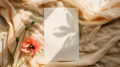 Elegant Pink Poppy Flower Flatlay Composition