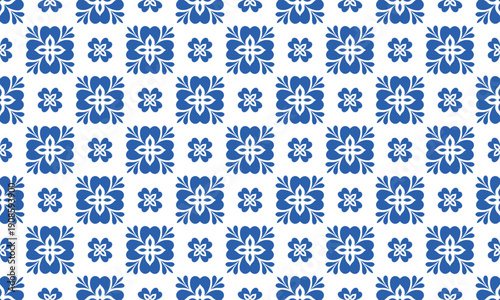 Blue floral azulejo pattern with traditional mediterranean ornaments. Seamles...