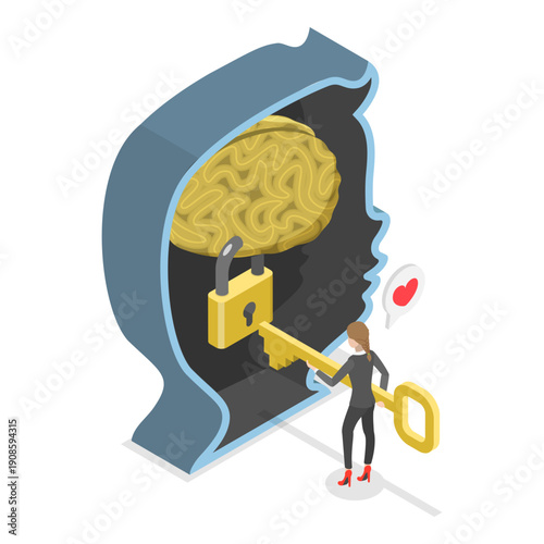 3D Isometric Flat Vector Illustration of Children Mental Health, Child Protection. Item 3