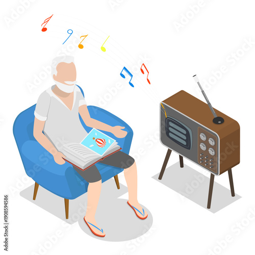 3D Isometric Flat Vector Illustration of Leisure Fun, Elderly Men And Women Enjoying Hobbies At Nursing Home. Item 3