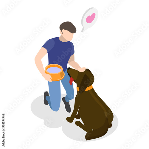 3D Isometric Flat Vector Illustration of Pet Lovers, Veterinary Clinic, Homeless Animals Shelter. Item 4