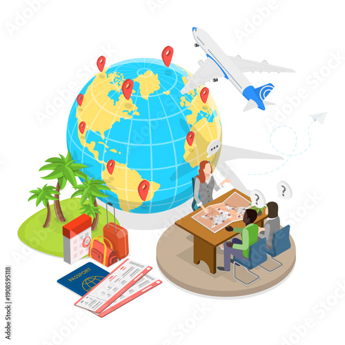 3D Isometric Flat Vector Illustration of Itinerary Planning, Set Of Travel Planners.. Item 3