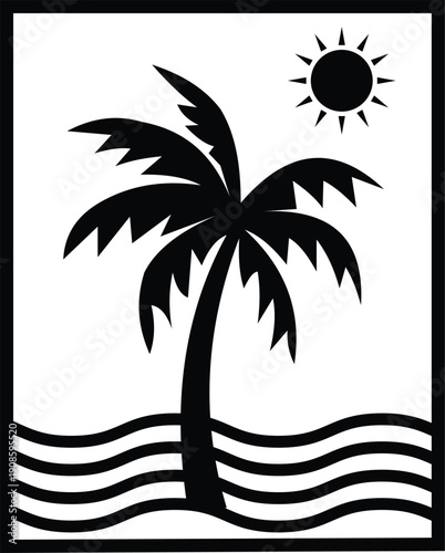Tropical Beach Summer Print with Flip Flops and Cocktail Silhouette