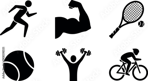Sports icons featuring various athletic activities and fitness symbols