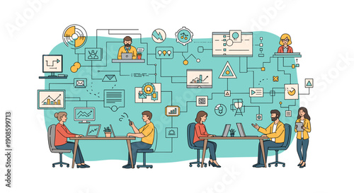 A calm professional woman sits at her desk, embodying focus and productivity in a modern office setting.