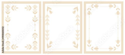 A set of elegant floral frames in delicate colors. Romantic frames made of flowers in a ligature style.
