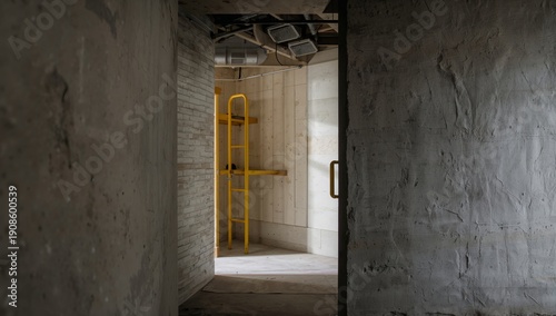 Construction Site With Scaffolding Seen From a Doorway in a Building