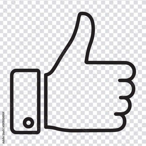 A black line drawing of a thumbs up symbol on a transparent background