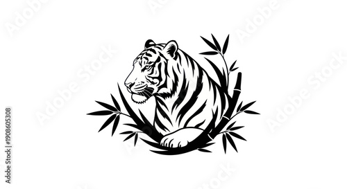 Tiger illustration in bamboo