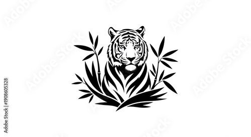 Tiger illustration in bamboo