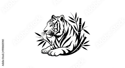 Tiger illustration with bamboo