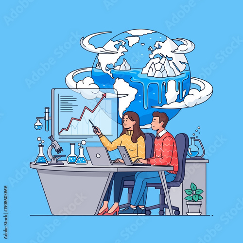 Climate Change Research: Scientists Analyze Global Warming Data and Melting Ice Caps