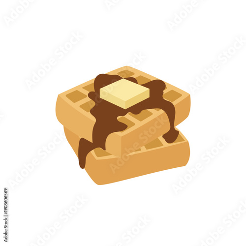 Belgian waffle food butter maple syrup delicious breakfast emoji symbol sign icon vector illustration isolated flat