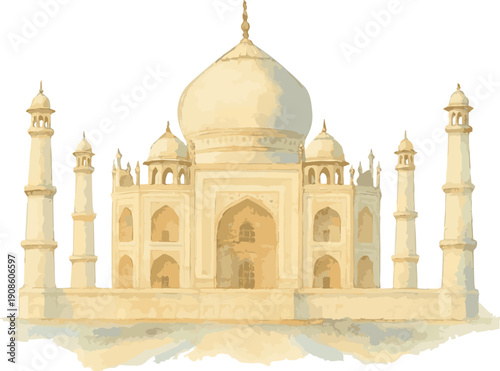 Vector watercolor illustration of taj mahal