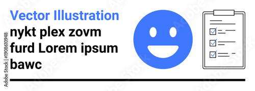 Goal setting, task management, work productivity, mindfulness, achievement tracking, positivity. happy face with a checklist clipboard. Goal setting and task management