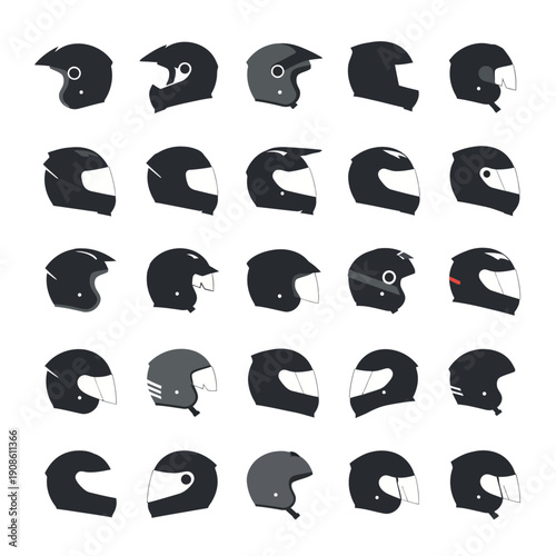 Collection of Motorcycle Helmets, Safety Gear, Various Styles and Colors