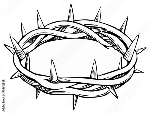 Line Art Crown of Thorns Symbolizing Sacrifice and Suffering