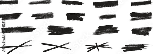 Black Brush Strokes Lines Crosses Stars Grunge Ink Scribble Doodle Elements Pack