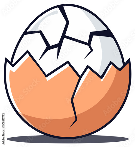 Cracked egg illustration showing broken shell and egg white ready to hatch cartoon style easter icon