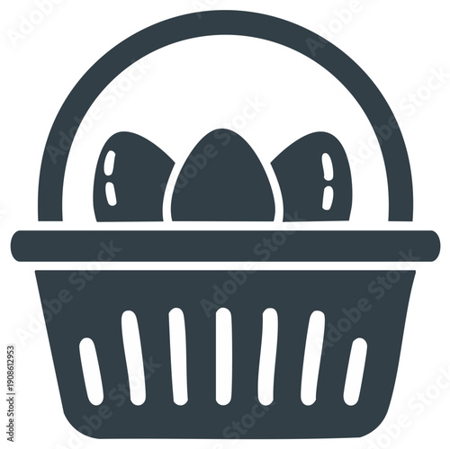 Basket of Eggs Icon Three Fresh Eggs in a Handled Basket Flat Graphic Design