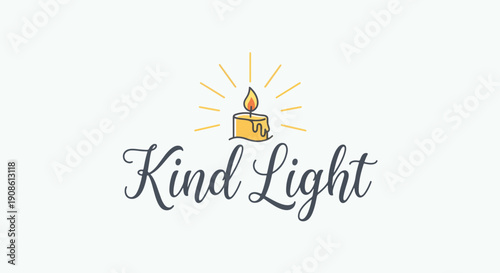 Kind Light logo with hand-drawn candle icon and warm glowing flame, symbolizing inner peace, spiritual enlightenment, and comfort for wellness brands, meditation apps.