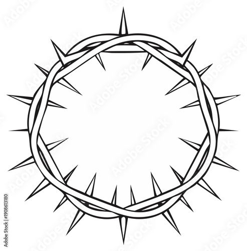 Ink drawing of a crown of thorns symbol for religious themes