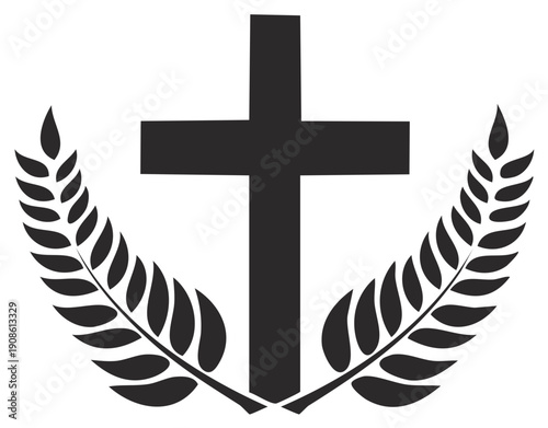 Christian Cross Symbol with Laurel Wreath Accent