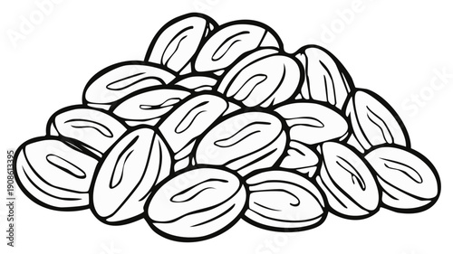 Stylized coffee beans pile vector line art illustration monochrome graphic element