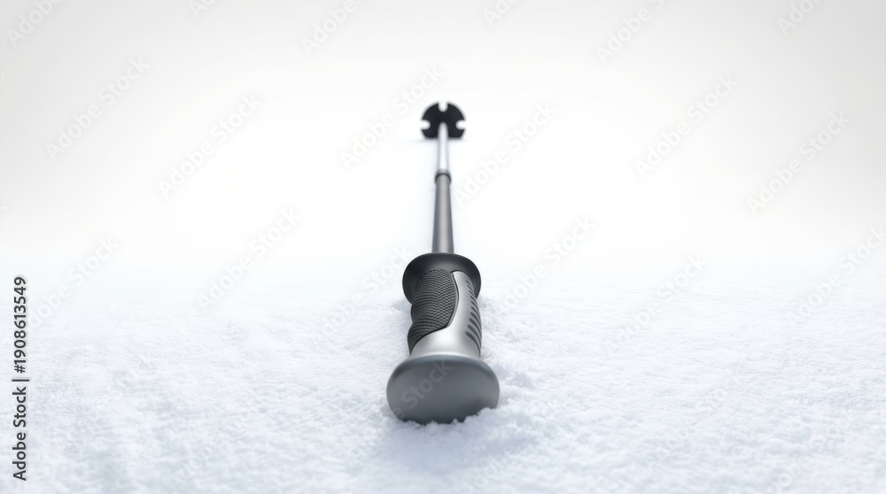 Obraz premium Single Ski Pole Upright in Snow with Minimalist Background