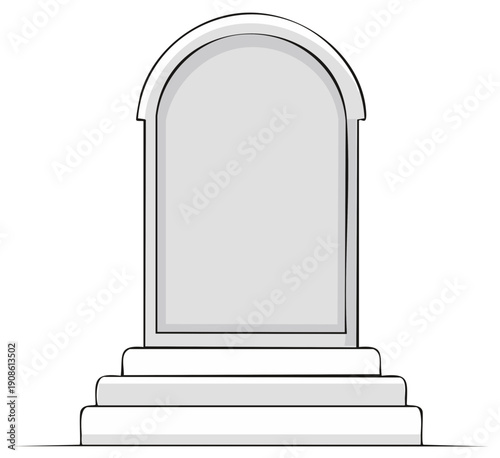 Simple blank grave marker with arched top and three steps vector illustration