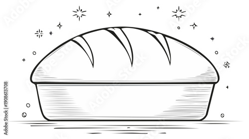 Sketch of a Freshly Baked Loaf of Bread with Sparkling Highlights