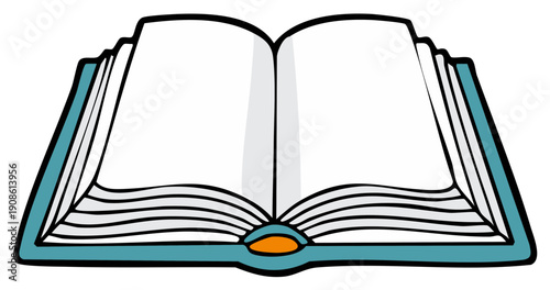Simple vector illustration of an open hardcover book with blank white pages for education or learning