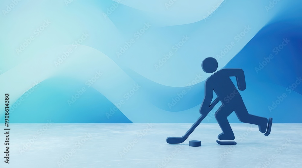 Obraz premium Stylized 3D Silhouette of Hockey Player Skating with Stick and Puck