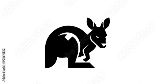 Black kangaroo silhouette on white