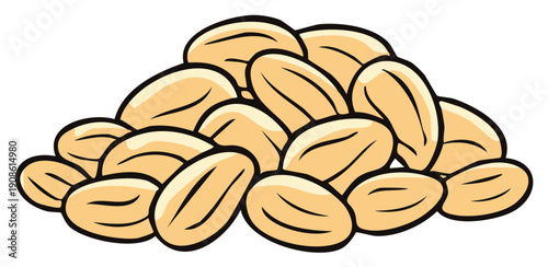 Pile of peanuts drawing, showcasing the distinctive tan color and elongated shape of each nut, healthy snack illustration