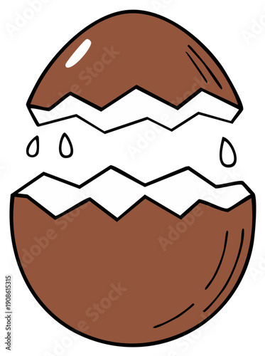 Cracked chocolate egg cartoon illustration for Easter holiday celebration
