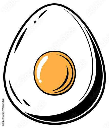 Cartoon illustration of a sliced boiled egg with a bright yellow yolk