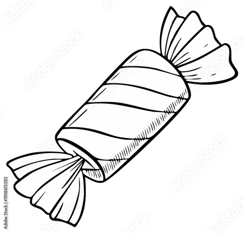 Cartoon line drawing of wrapped hard candy confection illustration