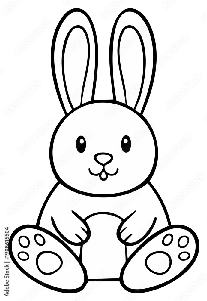 Obraz premium Cute cartoon bunny rabbit sitting with long ears outline drawing illustration