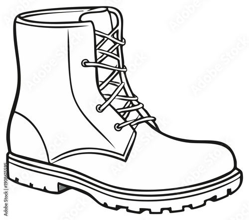Outlined illustration of a black combat boot