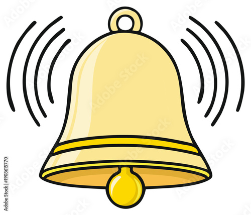 Golden bell ringing sound waves emanating from the iconic ringing object