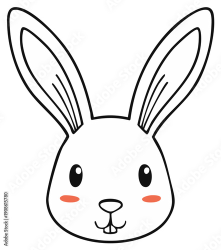Cartoon outline of a rabbit's face with long ears and rosy cheeks.