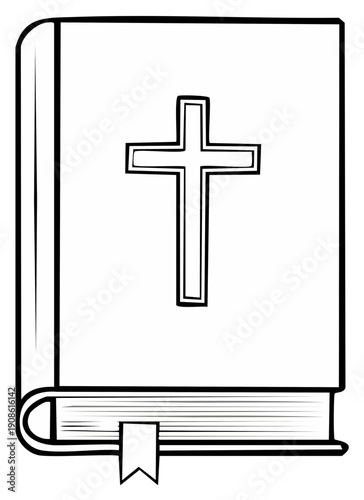 Simple Line Drawing of a Closed Bible with a Cross Symbol on the Cover