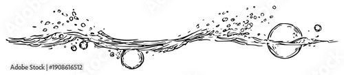 bubbles floating in horizontal water stream