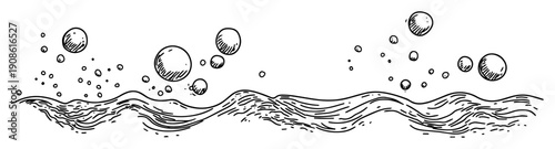abstract floating bubbles over wavy water