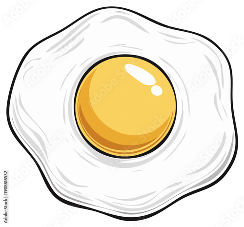 Single fried egg illustration sunny side up cartoon drawing breakfast food for menus and recipes