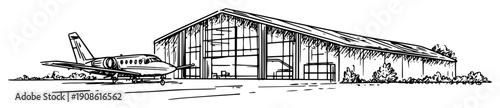 hangar with private jet in front
