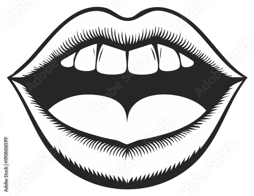 Open mouth with sharp teeth in vintage illustration style